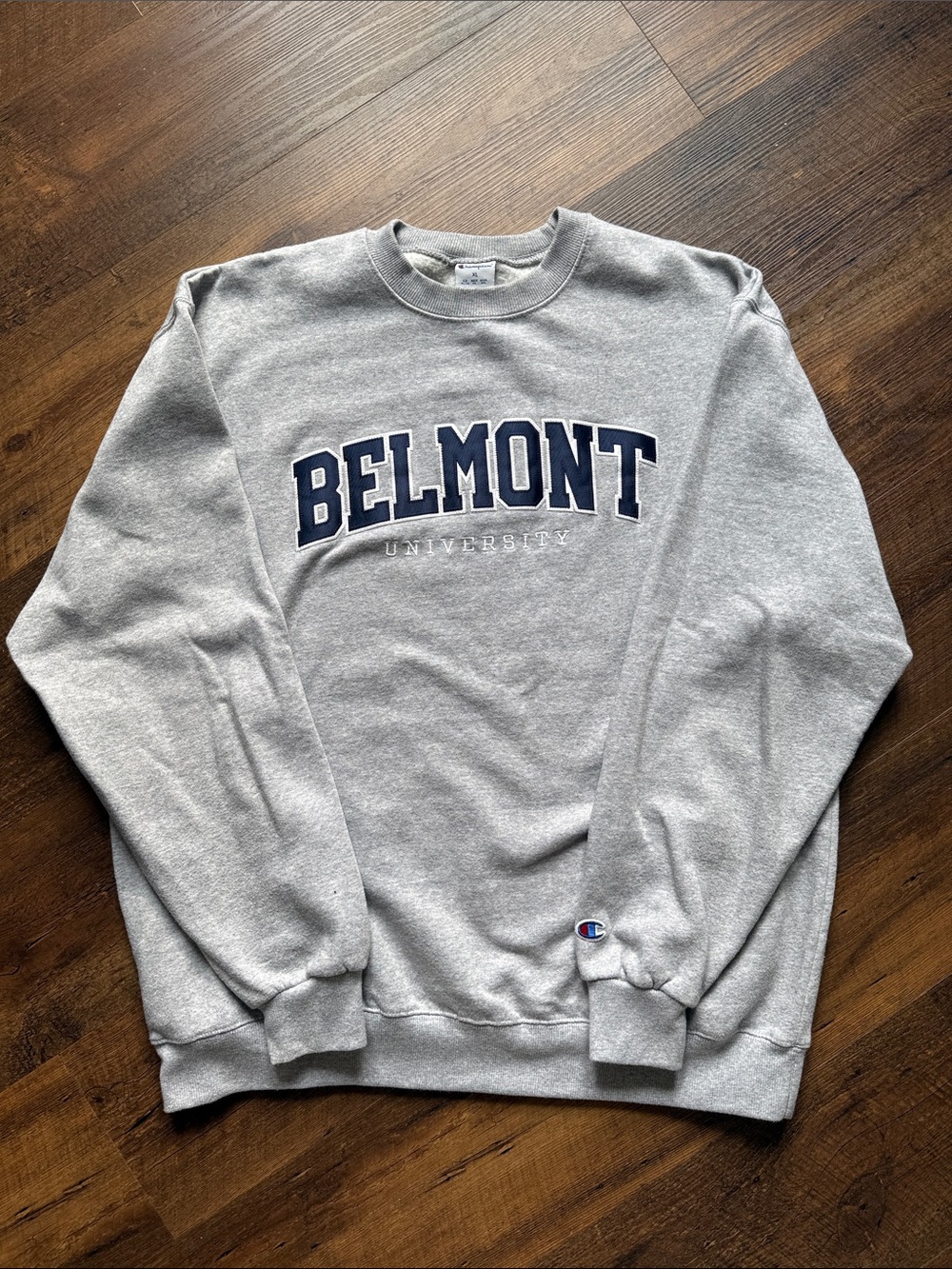 Champion Gray Belmont University Crewneck Sweatshirt with Navy Lettering